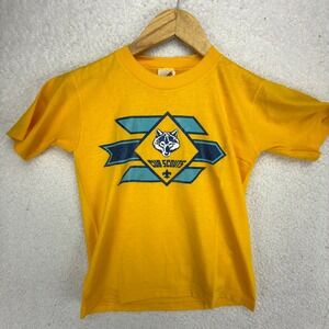Jerzees Cub Scouts Wolf Graphic T-Shirt Kids Yellow Short Sleeve Vintage Style